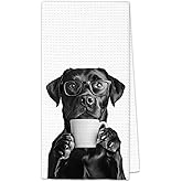 OINDADE Black Lab Gifts Dog Coffee Kitchen Towels, Gifts for Labrador Retriever Dog Owners Coffee Lovers Women Men Hand Towels, Funny Black Lab Dish Tea Towel for Kitchen, Funny CoffeeDecor, 16x24In