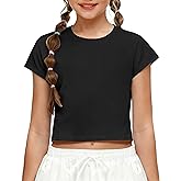 Zaclotre Girls Crop Tops Batwing Short Sleeve T Shirt Quick Dry Drop Shoulder Basic Tees Workout Athletic Shirts