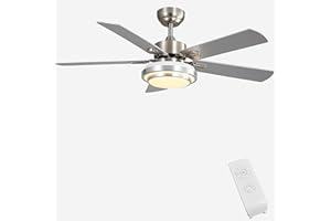 FINXIN Indoor Ceiling Fan Light Fixtures Remote LED 48 Brushed Nickel Ceiling Fans For Bedroom,Living Room,Dining Room Including Motor,Remote Switch (48" 5-Blades)