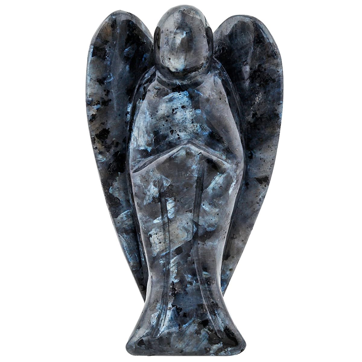 mookaitedecor 3 Inch Black Labradorite Crystal Guardian Angel Gemstone Carved Figurine Statue Home Ornament, Healing Crystal Gifts, Love Peace Lucky Charm Stone Angel for Reiki Chakra Decoration