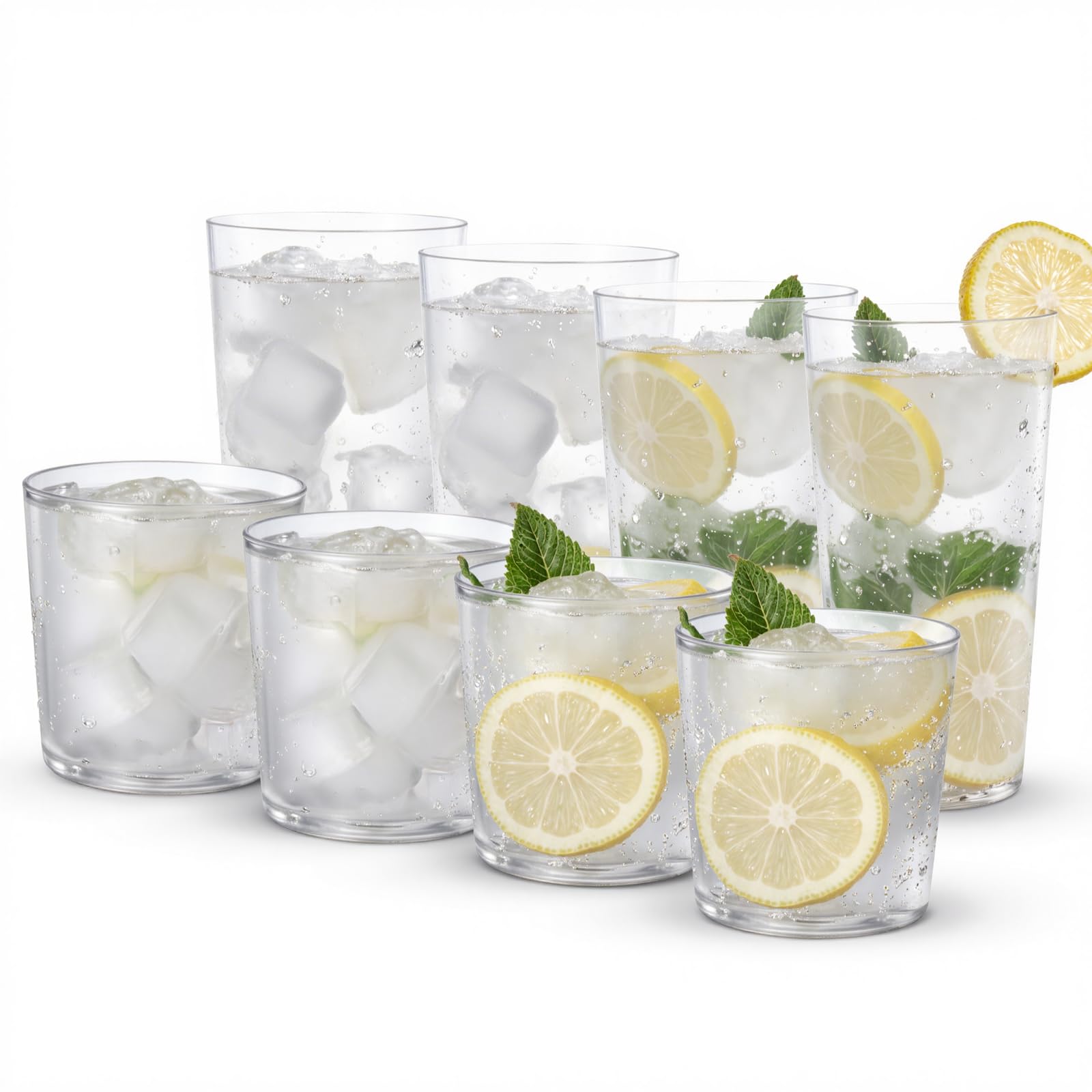Photo 1 of **MISSING 3** Liacere Drinking Glasses Set of 8, 17 oz Highball Plastic Glasses & 14oz Cocktail Plastic Glasses Set, Kitchen Water Glasses Cup, Bar Tumbler Glassware Set for Beer, Juice, Cocktail, Whiskey, Milk