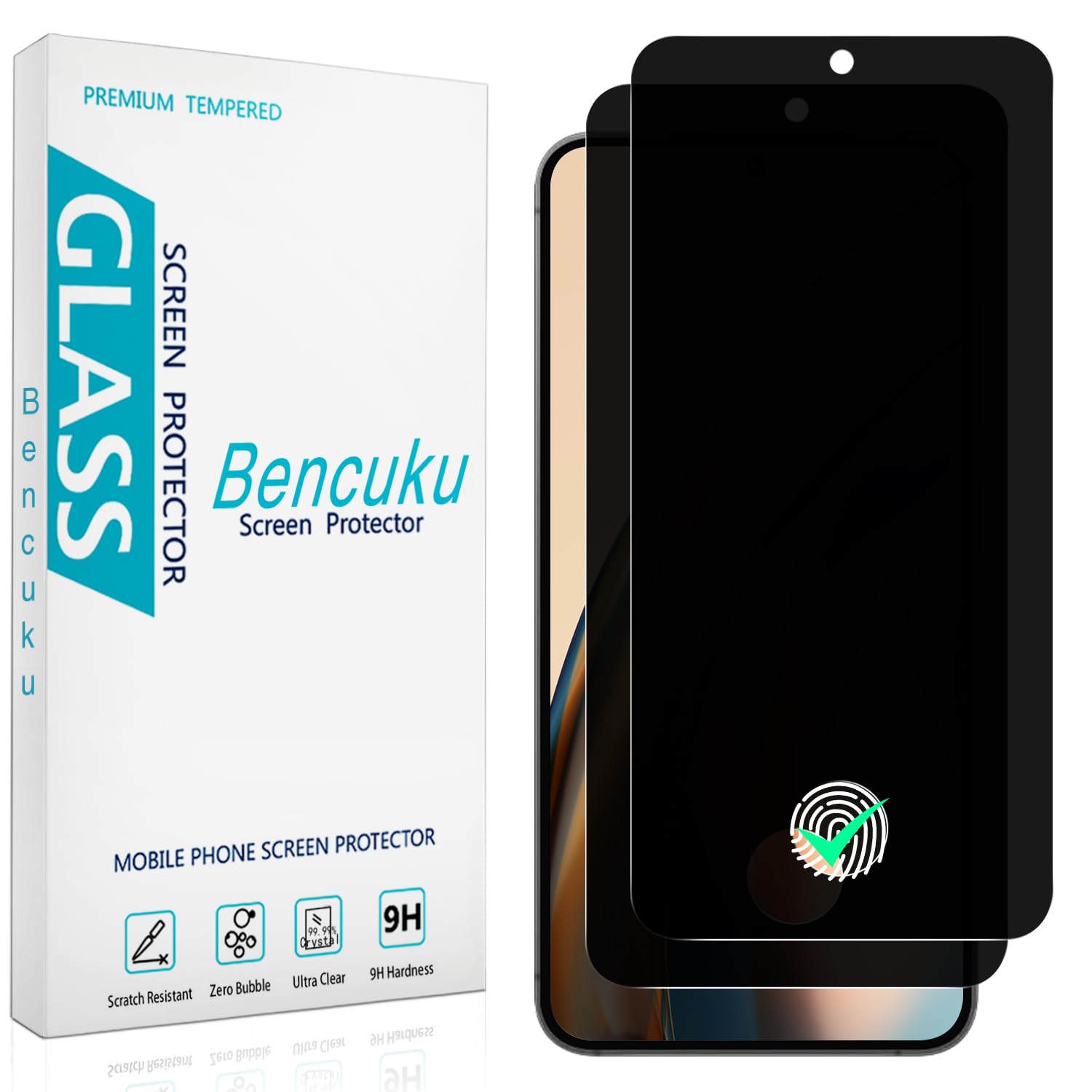 Bencuku 2 Pack Privacy Screen Protector for Samsung Galaxy S24 FE Anti Spy Private Tempered Glass, Support Fingerprint Unlock, Anti Scratch, Bubble Free