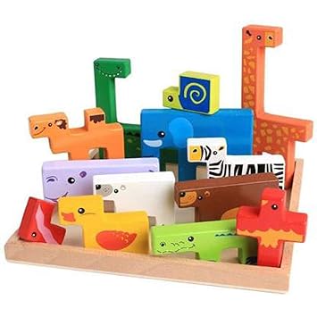 Shoppers Stoppers Wooden 3D Blocks Animal Building Blocks (12 Pieces)