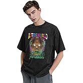 Vamtac Men's Oversized Vintage Graphic Tee - Harajuku Streetwear, 100% Cotton, Distorted Print (Grey)