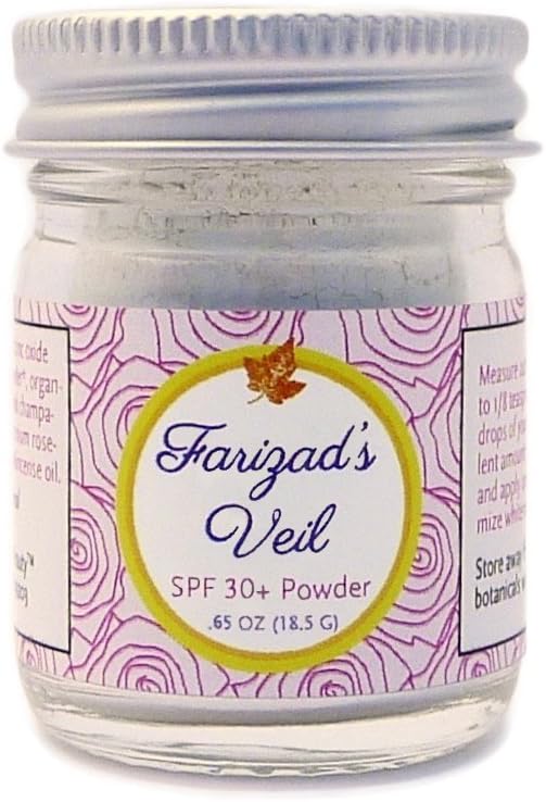 Farizad's Veil SPF 30+ Powder Sunscreen: Organic Full-Spectrum UV Protection with Zinc Oxide and Aloe; Vegan, All-Natural, Certified Cruelty-Free, Fair Trade, Handcrafted (0.65 oz)