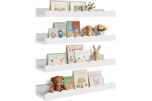 Yirilan Nursery Book Shelves, White Floating Shelves for Wall, Scalloped Shelves for Bedroom Kids, Toddler Room, Baby Room, N