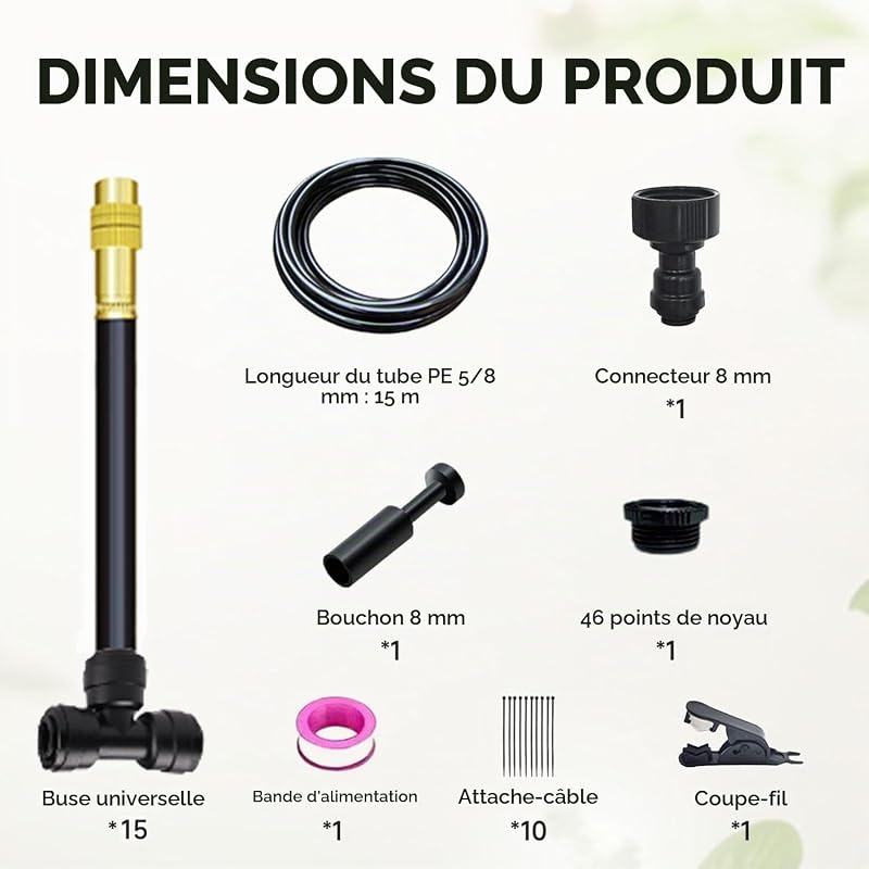 15m Kit de système d'arrosage de jardin réglable – Nouveau système d'irrigation avec buse flexible pour plantes d'extérieur, pelouse et jardin