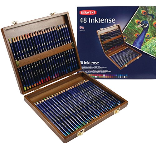 Derwent Colored Pencils, Inktense Ink Pencils, Drawing, Art, Wooden Box, 48 Count (2300151)
