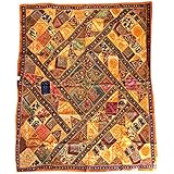 Mogul Tapestry Banjara Mirror Patchwork Yellow Bohemian Wall Hanging Throw 90X 80