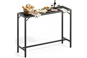 TLSUNNY Outdoor Bar Table 39/47/54" Wide, Narrow Pub Height Dining Table with Waterproof Top and Heavy-Duty Metal Frame, Wood