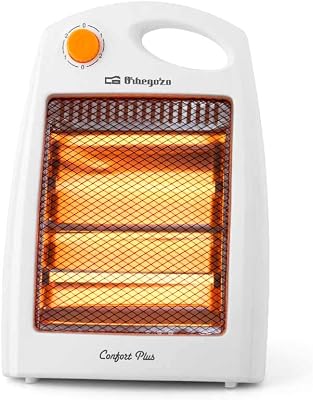 BP 5007, 800 W, 2 niveles de potencia, 2 barras de cuarzo, reflector protegido de alta brillantez, dispositivo de seguridad antivuelco, asa para transporte, color blanco