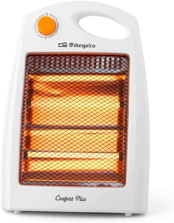 BP 5007, 800 W, 2 niveles de potencia, 2 barras de cuarzo, reflector protegido de alta brillantez, dispositivo de seguridad antivuelco, asa para transporte, color blanco