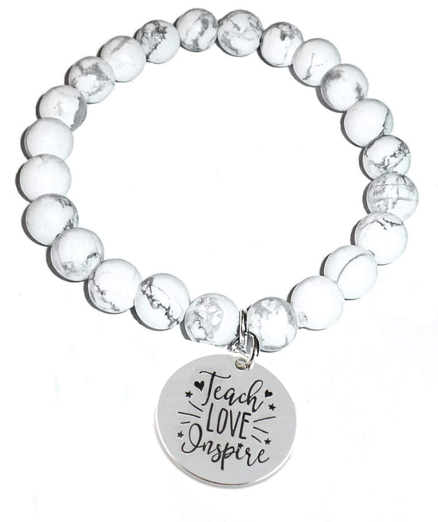 Hidden Hollow Beads Howlite Natural White Stone Women's Stretch Beaded Bracelet, Inspirational Message Charm, Stretch - Will fit most wrists., Stone