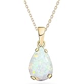 14K Gold Gemstone Necklace for Women - Birthstone Pendant - Solid Gold Teardrop Pendant WITH Sterling Silver Chain - Elegant Wedding Jewelry - Gemstone Gift for Her