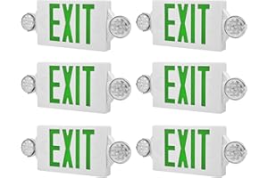 AKT LIGHTING Red LED Exit Sign Emergency Lights with 2 Adjustable Head Lights, Red Letter Emergency Exit Lighting with Battery Backup for Restaurant, Commercial, Family Emergency, UL-Listed (Green 6p)