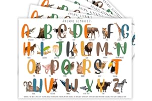 GENERIC 40 Pack Disposable Placemats for Baby & Toddler, Sticky Placemats on Restaurant Table, Alphabet with Real Animal Graphics, 12"x18" Table Mats for Solid Feeding, Travel, Party, Animal Alphabet Theme
