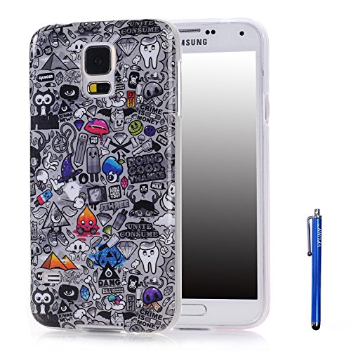 Galaxy S5 Mini Case,Vfunn TPU Gel Scratch Resistant Funny Cartoon Case Cover for Samsung Galaxy S5 Mini with 1 Screen Protector 1 Clean Cloth Cleaner 1 Blue Stylus Pen (S5 Mini) (Magic World)