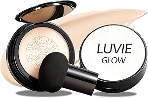 LUVIE GLOW Foundation for Older Women | Perfect for Light/Medium Complexions | Mushroom Head Air Cushion CC Cream - BB Cream Foundation for Mature Skin Makeup Concealer Long Lasting Full Coverage (Natural color)