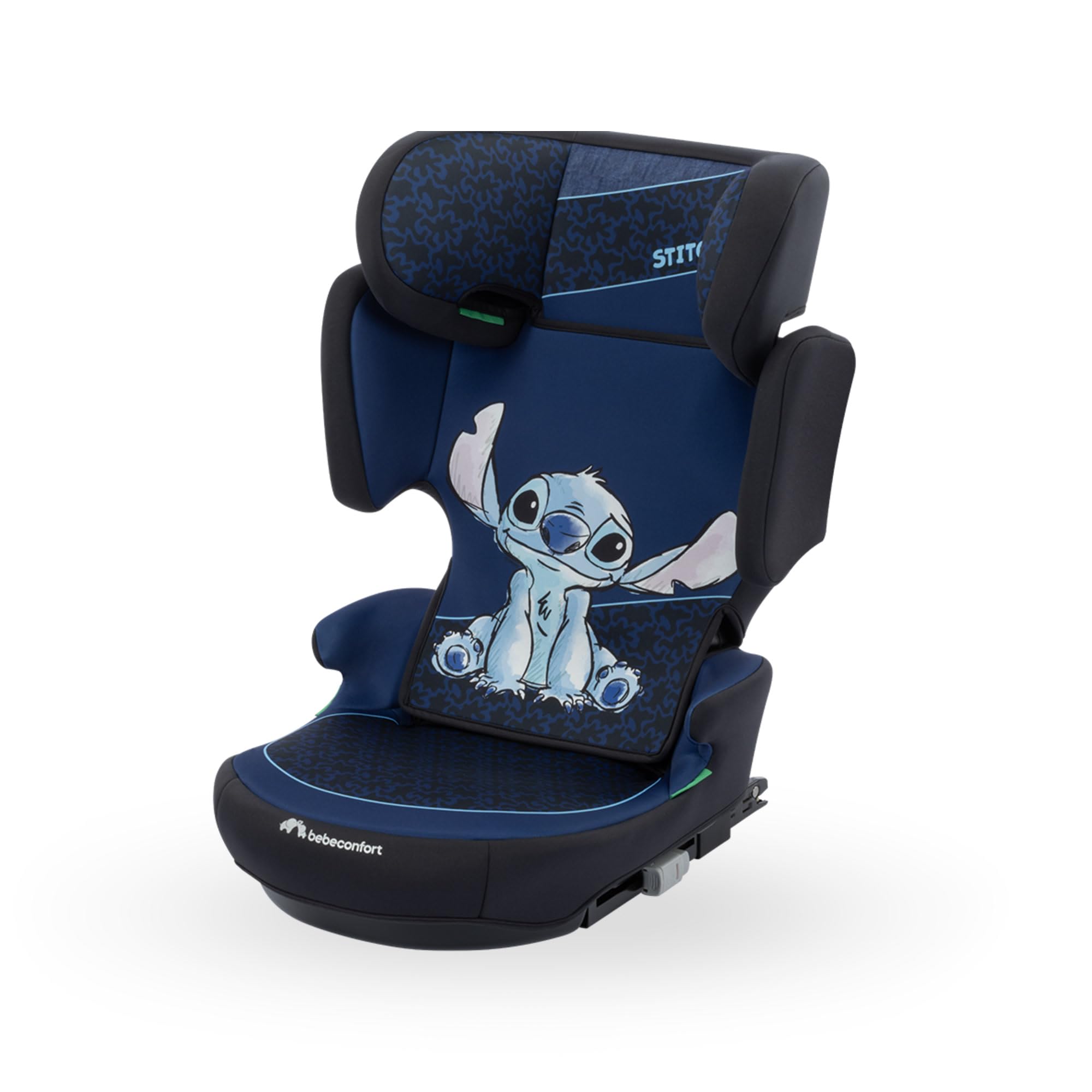 Bebeconfort Disney RoadFix i-Size, Kindersitzerhöhung mit Rückenlehne, 3,5–12 Jahre (100–150 cm), Folgekindersitz Stitch Disney, Klappbar, Leicht (4,4 kg), 14 Kopfstützenpositionen, Authentic Stitch