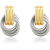 NIXMAX Chunky Small Knot Earrings Gold Silver Geometric Earrings for Women Dainty Gold and Silver Plated Dangle Drop Earrings Hypoallergenic and Lightweight Fashion Trendy Jewelry Gifts