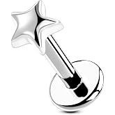 OUFER G23 Titanium Threadless Labret Studs &ndash; Flat Back Push Pin Earrings for Tragus, Helix, Monroe, Conch, Lip Piercing &ndash; 16G/18G, 6MM/8MM