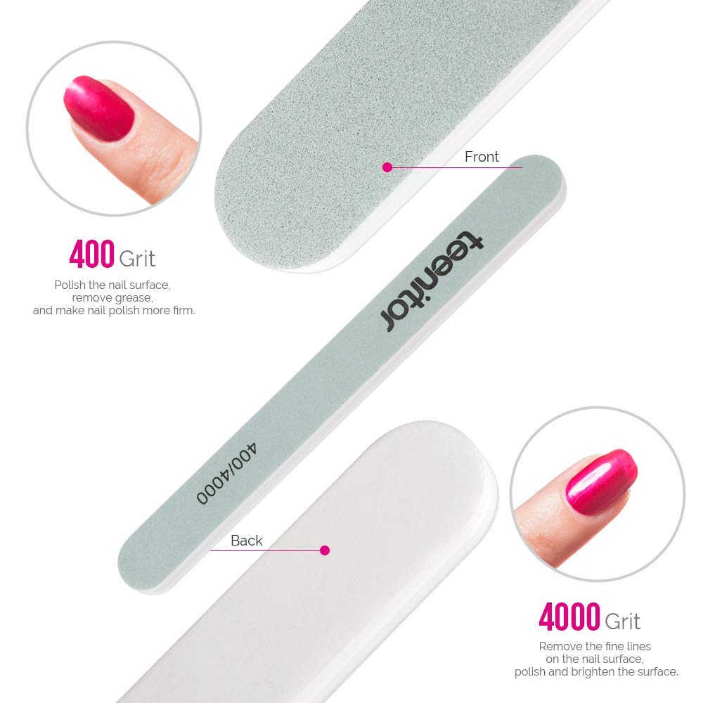 Teenitor Nail Gel Remover Tools Kit with Pink Polish Remover Clips, Cuticle Peeler Scraper, Gel Nail Brush, 115 Pack Nail Wipe Cotton Pads, Nail File Grits 120/180 Buffer Block Grits 400/4000 : Beauty