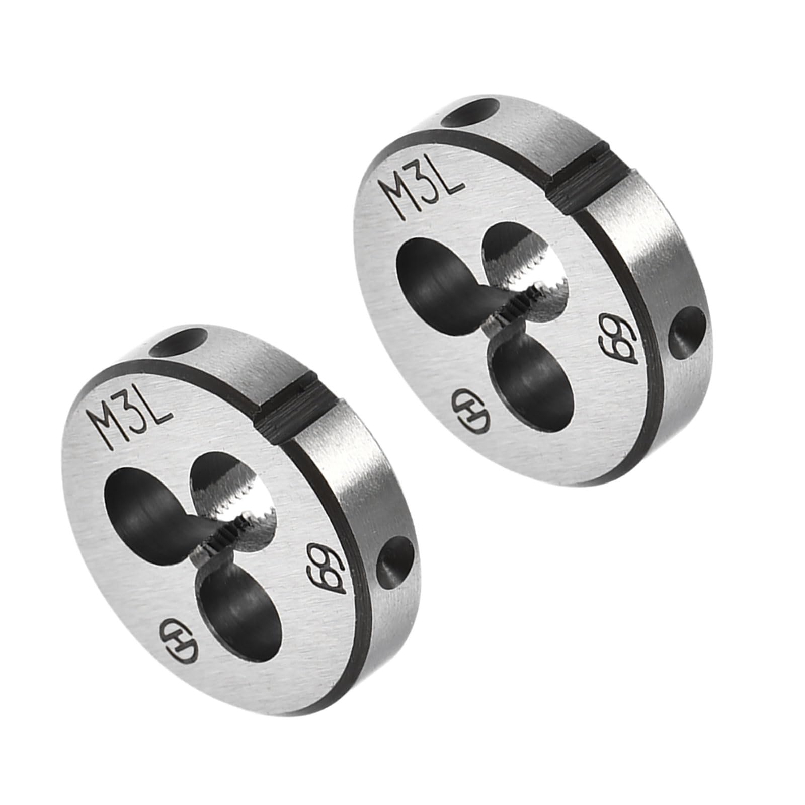 CoCud Round Thread Repair Die, M3 x 0.5 Die 20mm OD, Alloy Tool Steel Left Hand Cylindrical Pipe Threading Tool with 3 Chip Holes - (Applications: for Threading Repairing), 2pieces
