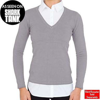 women's v neck sweater with collared shirt underneath