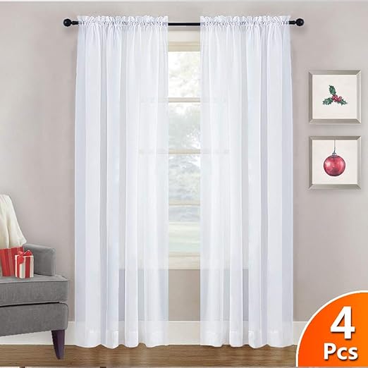 Amazon Com Nicetown 4 Pieces Sheer White Curtains 84 Window