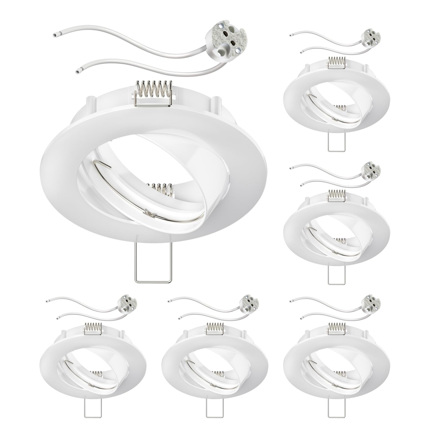 ledscom.de 6 Pieces Ceiling recessed Frame Circ Aluminium recessed Frame White swivelling (LED/Halogen/MR16/50mm) incl. GU5.3 Socket