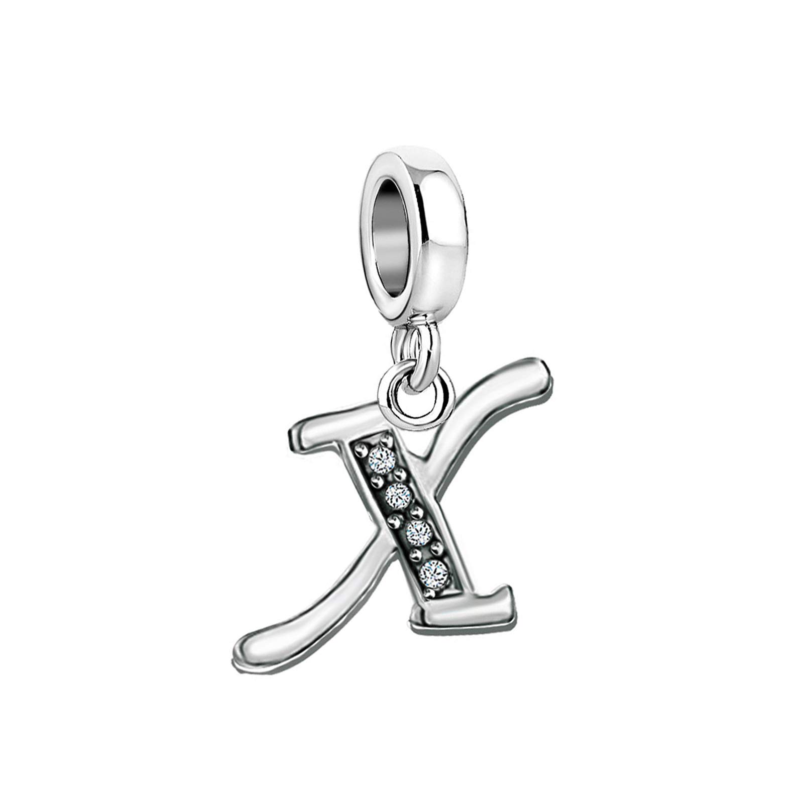 X Initial Sparkling Letter Charm fits Pandora Charms Bracelets Name Alphabet Christmas Birthday Jewellery Gift for Women Daughter Granddaughter Sister Friendship