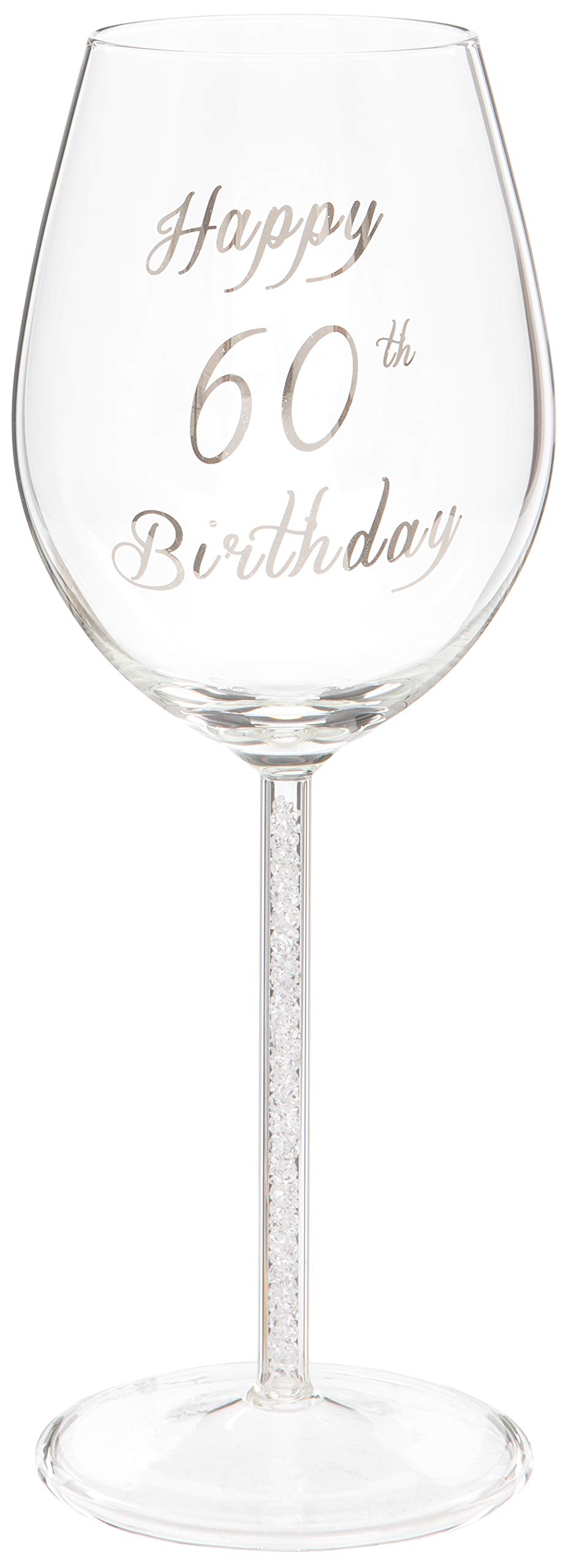 Maturi Happy 60th Birthday Wine Glass with Silver Diamond Stem - 400ml / 13.5 Fluid Ounces
