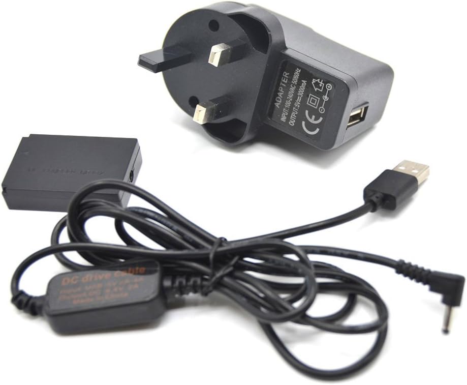 5V-8.4V USB Drive Cable ACK-E12 Mobile Power Supply + DR-E12 DC Coupler LP-E12 Dummy Battery DC Grip + 5V 3AMP Adapter Kit for Canon EOS M EOS M2 M10 M50 M100