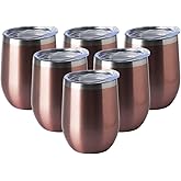 HASLE OUTFITTERS 12oz Wine Tumbler with Lid Stemless Wine Glasses Double Wall Vacuum Travel Mugs stainless steel Coffee Cup for Cold & Hot Drinks Wine Coffee Cocktails Beer 6 Pack Rose Gold