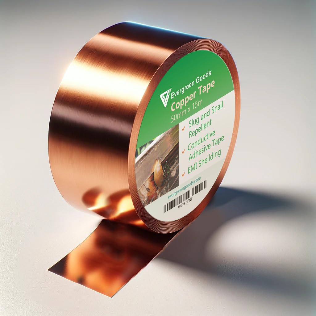EVG Copper Tape Slug Repellent 50mm x 15m (2 Inch x 50ft) Copper Snail Tape | Protect Your Plants, Crops, Garden, Pots and Flowers | Indoor & Outdoor Pest Control Slug Tape - 2 Rolls