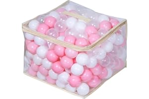 Thenese Pink Ball Pit Balls for Kids, Pool Toys Thicken Soft Plastic Balls for Ball Pit BPA Free Toddler Toy White Clear and Pink 100pcs