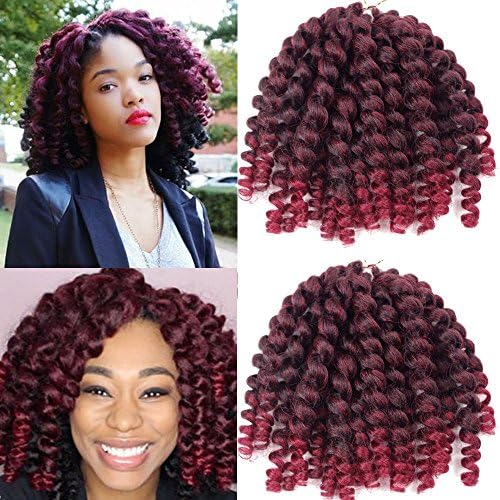 Crochet Braids Hair 2X Ringlet Wand Curl 3 Packs 8 inch Jamaican Bounce Havana Mambo Twist Braiding Hair (1B/BURG)