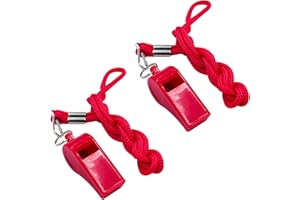 WONAPAD Whistle，2 Packs Plastic Sports Whistles with Lanyard, Loud Crisp Sound Whistle Perfert for Coaches, Referees, Lifeguards