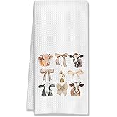 HUGANE Coquette Cow Kitchen Towels, Cow Gifts, Cow Gifts for Cow Lovers, Coquette Bow Decorative Hand Towels for Bathroom, Cow Themed Gifts Dish Towels Tea Towels for Kitchen, 16x24 Inches