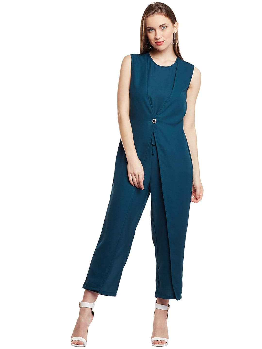 green solid layered jumpsuit