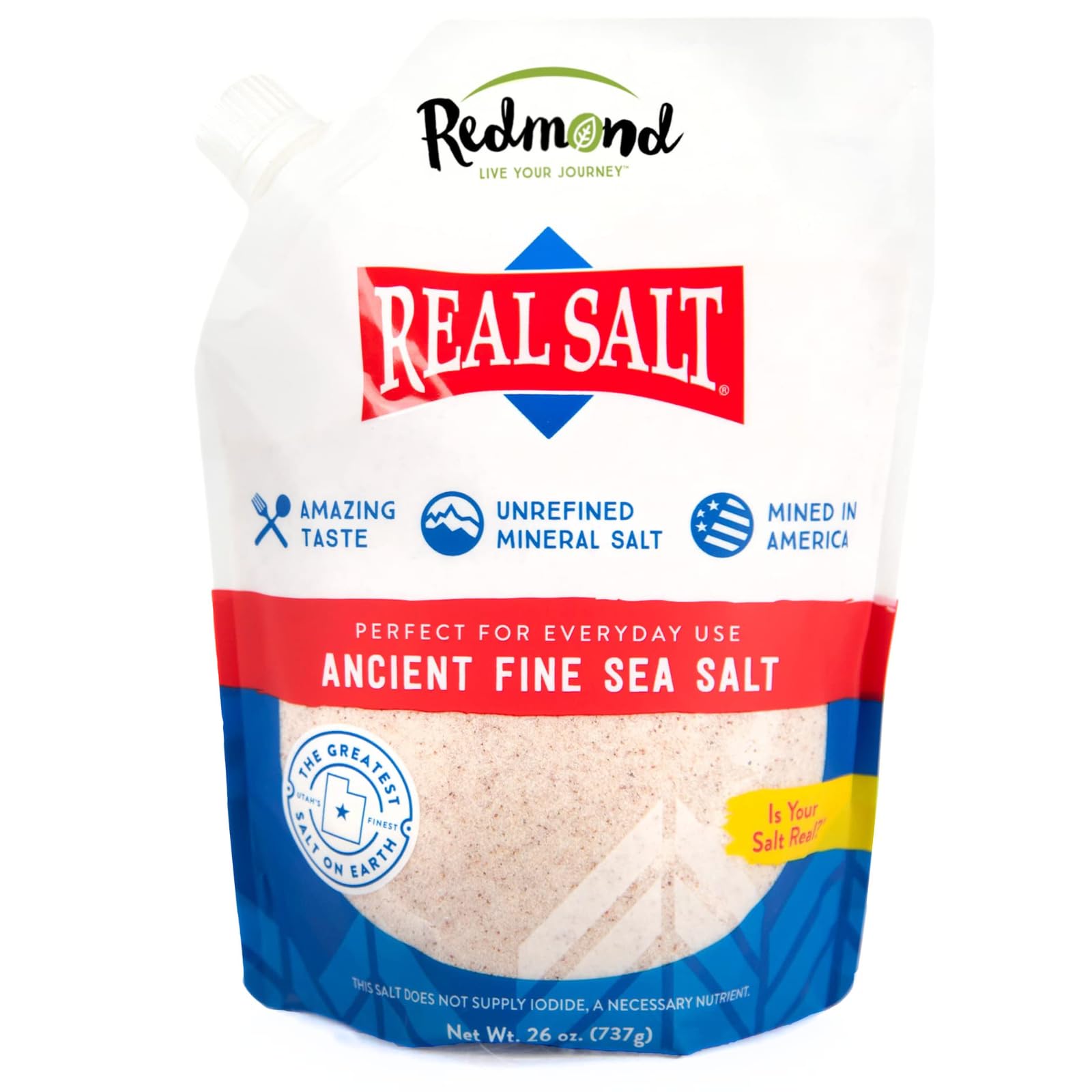 REDMOND Real Salt - Natural Unrefined Fine Salt, 26 Ounce Pouch (1 Pack)