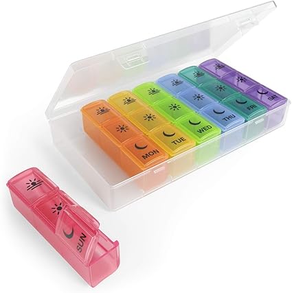 Amazon Com Ezy Dose 7 Day Pill Medicine Vitamin Organizer Box Weekly 3 Times A Day Am Pm Great For Travel Rainbow Lids Fda Registered Health Personal Care