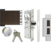 Adams Rite Style Storefront Push Paddle Set, Bronze, Right, 1-1/8" | Commercial push paddle exit set with mortise lock cylinder and 2 keys, right hand, Duronotic bronze polished finish for