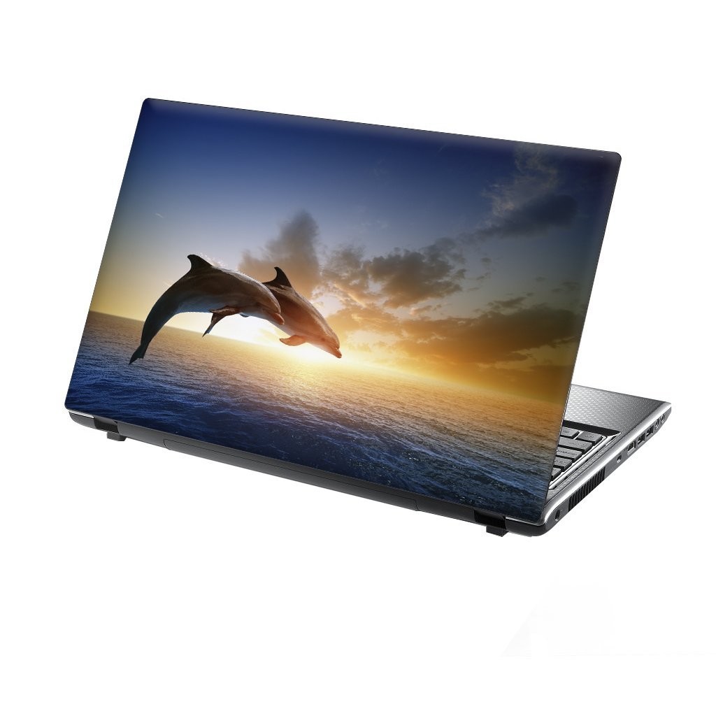 TaylorHe 15.6 inch 15 inch Laptop Skin Vinyl Decal with Colorful Patterns and Leather Effect Laminate MADE IN BRITAIN Dophins Ocean