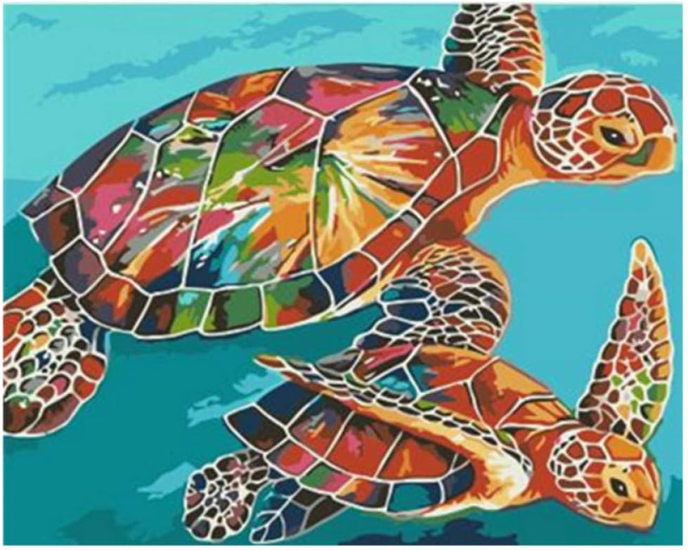 WZXHN Canvas DIY Painting for Adults and Kids with Paints Painting By Numbers DIY turtle in the water Animal Canvas Decoration Art picture Gift-With Frame