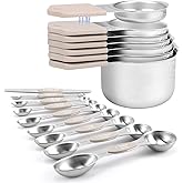 Magnetic Measuring Cups and Spoons Set-Heavy Duty 304 Stainless Steel | Double Measurement Markings,BPA-Free,Set of 16 with Leveler for Measuring Dry and Liquid Ingredients(Khaki)