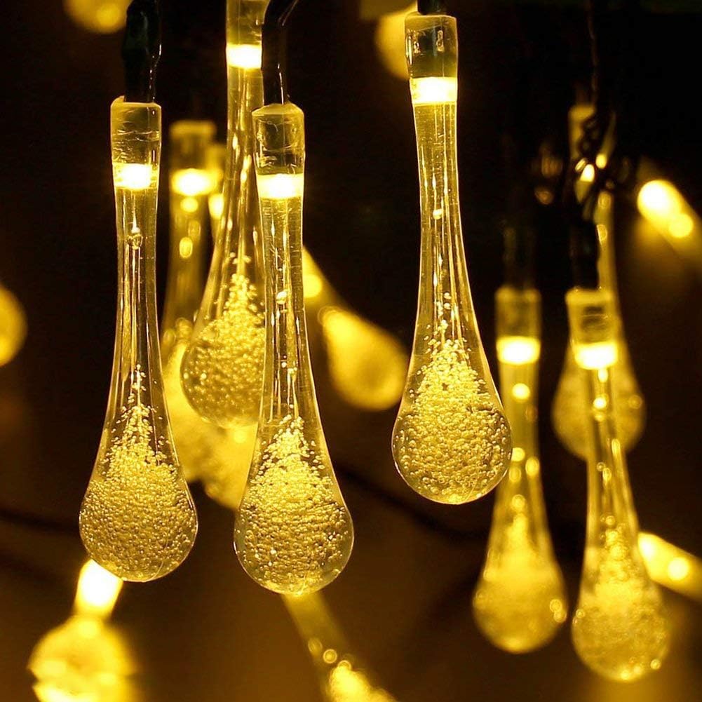 Solar String Lights, 22.9ft 50 Advanced Waterproof Water Drop Mode LED Solar Fairy Lights, Outdoor Saint Valentine's Day Lights for Patio, Lawn, Home, Garden, Wedding, Party Decorations