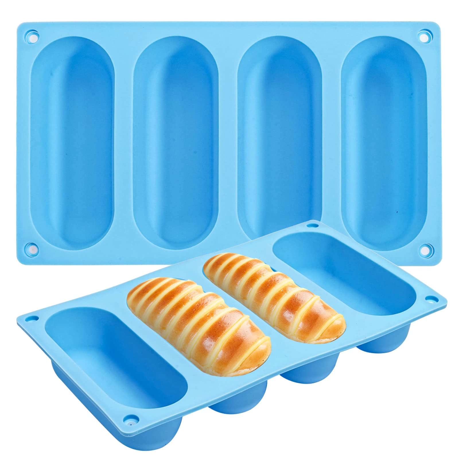 CANIPHA 2 Pack Hot Dog Bun Pan, Silicone Hot Dog Bun Molds Sausage Mold Nonstick & Heat Proof Baking Pan Bread Mold for Homemade Hotdog Bun Rolls