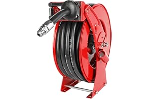 TUATNUT Fuel Diesel Hose Reel Retractable 3/4 inch x 50ft,Spring Driven Automatic Rewind,300 PSI Industrial Heavy Duty Steel Construction Auto Swivel Reels for Truck Farm Aircraft Ship Vehicle Tank Trailer
