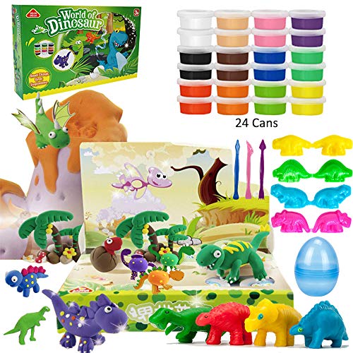 Dear Deer Dinosaur World Super Light Air Dry Clay Set DIY Craft Kit with 24 Cans Modeling Clay and 4 PCS 3D Dinosaur Molds in a Jumbo Egg For Kids - Thumbnail 7